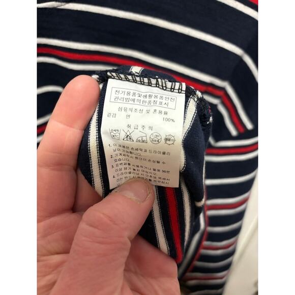 Ordinary Holiday oversized t-shirt tee long sleeved Japanese striped red blue - Picture 6 of 8